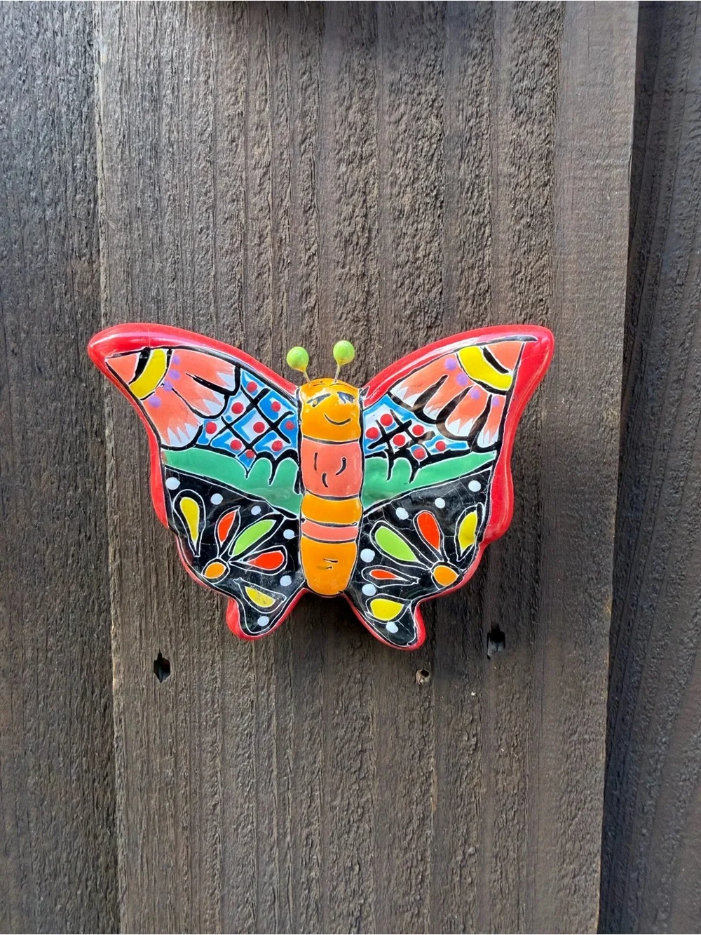 Hand-Painted Talavera  Red Ceramic Butterfly Wall Decor